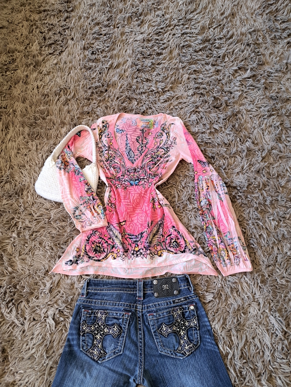 Butterfly Dropout Vintage y2k Pink Long Sleeve Top Size Small - Picture 2 of 6